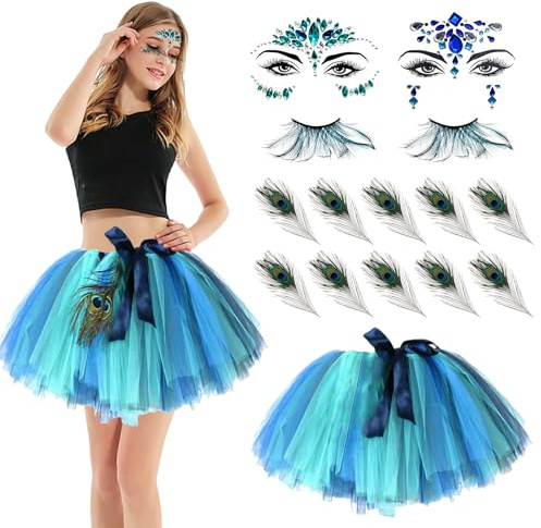 HIQE-FL Gonna Tutu Donna,Gonna in Tulle da Donna,Gonna a Pieghe da Donna in Tulle,Gonna A Pieghe Festa di Carnevale,Costumi di Danza Pavone Cosplay,per Carnevale,Carnevali e Feste a Tema