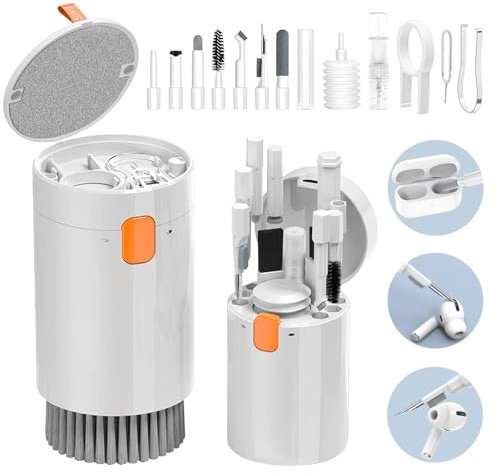 Cleaning Kit, 20 in 1 Keyboard Laptop Pen Cleaner Kit, Computer Tech Cleaning, Electronic Screen Cleaner Multi-Tool for Cleaning Mobile Phones, MacBook, Earbuds, Camera Lens, Computer Monitor-(White)