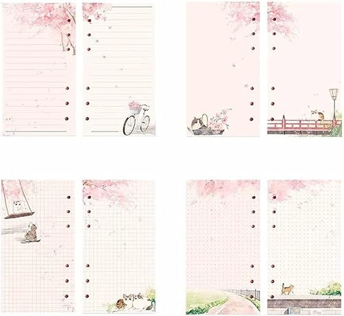 A6 Rosa Papier Nachfüllpackung, 80 Blatt, lose Blatt, 6-Loch für Ringbuch, linierte Seiten