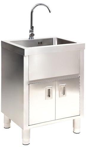 Lavandino da Esterno,Lavabo Cucina 1 Vasca con Rubinetto,Lavatoio in Acciaio Inox Professionale con Mobile,Lavandini Commerciale Autoportante,Lavello Cucina Multifunzione,per Interno,Garage(65x45x80cm