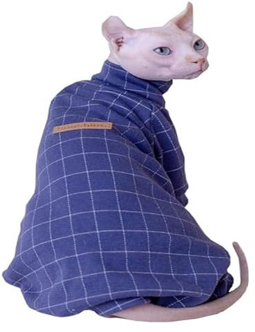 RoroCove Katzenbekleidung,Katzen Kleidung, Katzenkleidung, Katzenkleidung aus Reiner Baumwolle, vierbeinige Katzenkleidung, Stretch-Katzenkleidung, Rollkragen-Katzenkleidung(Blue,S+)