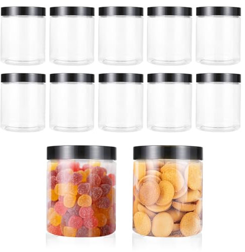 SenZee Plastic Jars with Lids 210ml 12 Pcs Clear Plastic Storage Jar with Screw Top Lid Small Spice Cake Jars Pots for Kitchen Cosmetics Containers