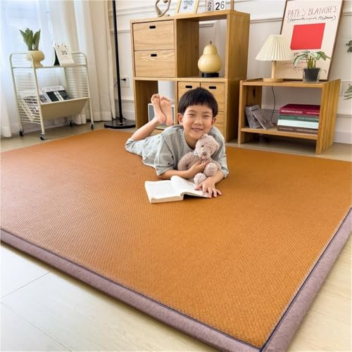 guoiooi Japanische Boden-Futonmatratze, traditionelle japanische Tatami-Matte aus natürlichem Rattan, Faltbarer Futon for Schlafsaal, Schlafen, Meditation, Yoga(Brown,200x220cm/King)