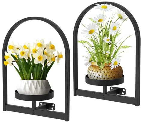 Lot de 2 étagères murales pour plantes avec cadre photo, support mural pour plantes d'intérieur, étagère murale, étagère de fenêtre en métal, vase suspendu, étagère murale pour chambre, balcon, jardin