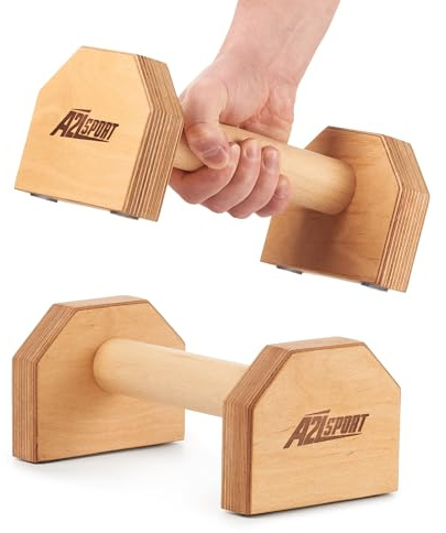 A2Z SPORT® Liegestützgriffe Holz Parallettes Calisthenics Griffe - Rutschfeste Handstand Griffe Liegestütze - Push Up Bars für In- und Outdoor-Krafttraining Fitness (Helle)