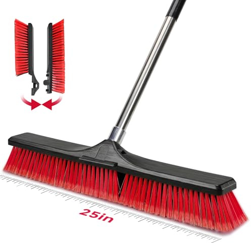 Masthome Heavy Duty Outdoor Broom, Large Yard Garden Brush with Stiff Bristles & 25'' Wide Head, Durable Sweeping Brush for Cleaning Deck Garden Garage Factory Driveway- Red