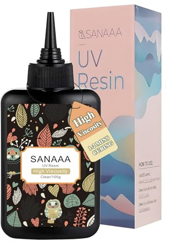 SANAAA Resina UV Trasparente Dura 100g,Resina Ad Alta Viscosità, Colla Polimerizzazione Con Luce Ultravioletta Per La Creazione Di Gioielli, Creazione Di Portachiavi, Decorazioni Artigianali
