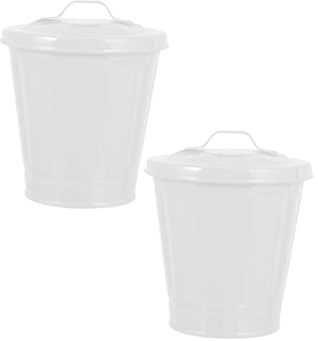 ULTECHNOVO Lot De 2 Pots Multifonctions En Métal Galvanisé Couvercle, Petite Poubelle De Table Blanche, Corbeille à Papier Et Pot De Fleurs Pour Bureau Et Décoration Intérieure