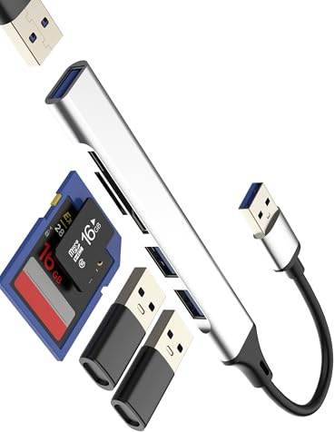 USB Hub SD Card Reader PC Micro SD Adapter (5in1) Docking Station Computer Laptop Memory External Camera TF Plug Multiport Accessories Gaming Extension Cable 3.0 Extender Cord Flash Drive MacBook Car
