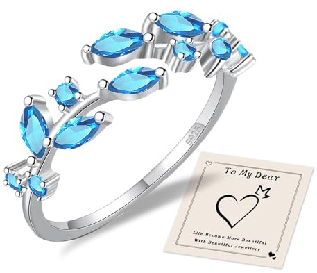 HEEYA Bague Argent 925 Ouverte Réglable 5A Zircone Cubique Anneau,Bague De Fiançailles Feuilles D'Olivier Bagues Anniversaire Mariage,Hypoallergénique Bijoux Femme