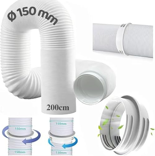 Abluftschlauch Klimagerät Verlängerung 2m, Schlauch für Klimagerät, Klimaanlage Abluftschlauch mit Adapter 130mm/150mm, Klimaanlage Verlängerungsschlauch, Klimaschlauch für Klimaanlage
