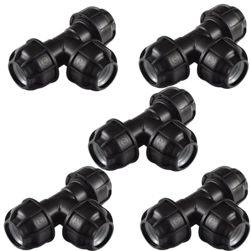 5 raccordi in polipropilene per tubo in polietilene da 32 mm, per tubo dell'acqua in giardino o in casa (tee, 5 pezzi)