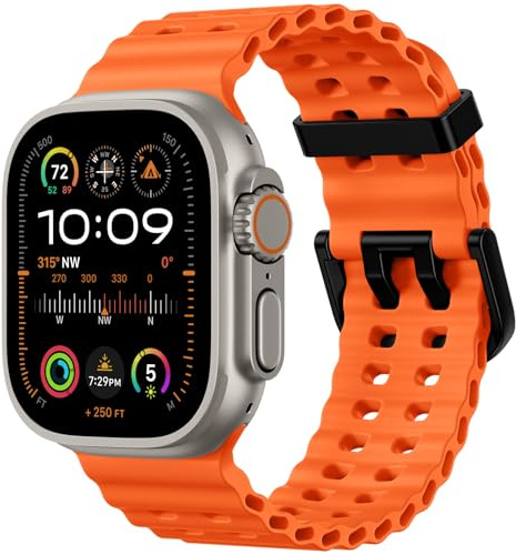 Upeak Sports Strap Compatible with Apple Watch Ultra Strap 49mm 45mm 44mm 42mm 46mm, 26mm Adjustable Silicone Ocean Loop Straps for iWatch Series 11 10 9 SE 8 7 6 5 4 3 2 1, Orange
