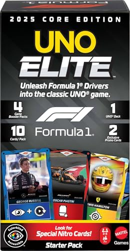 Mattel Games UNO Elite Formula 1 Starter Pack 2025, 7+ anni, 2-5 giocatori