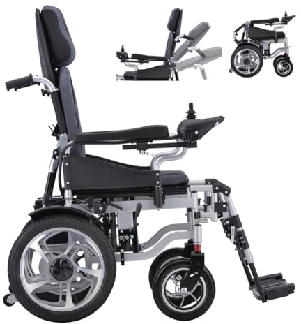 Juodkeo Silla de ruedas eléctrica plegable auto-reclinable para adultes y mayores - Motor 500W super potencia - Alcance 15 millas - Batería 12AH extendida