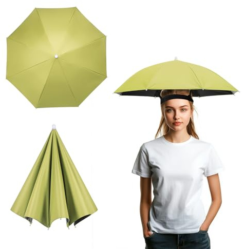 YELARXI Regenschirmhut, Angelhut, freihändig, wasserdicht, verstellbar, Sonnen-Regenkappe mit elastischem Band, geeignet zum Angeln, grün