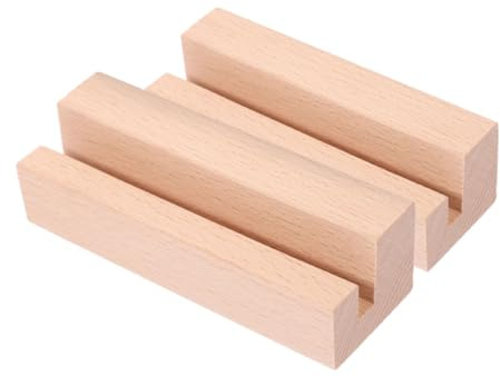 SHINEOFI 2 Stück Holzfuß für Kalender und Karten mit Schlitz Stabiler Schräger Fotohalter und Memo Clip für Schreibtisch Vielseitiger Kartenhalter für Büro und Wohnraumdekoration
