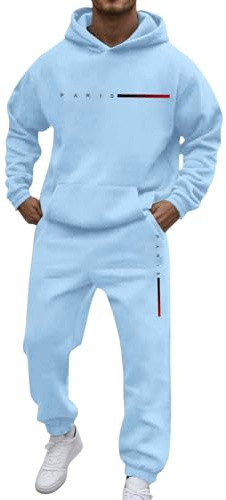 Chándal para hombre M Conjunto de sudadera para hombre con capucha, atuendo informal de calle con bolsillos para uso diario, cómodo otoño e invierno, chaleco rojo, azul claro, S