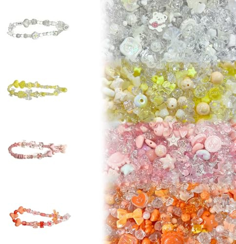 xolear 160 G Bunte Acrylperlen, Sortierte Acrylperlen Bracelet Beads for Jewellery Making Herz Schmetterling Süße Runde Perlen, für Armbänder Schmuckherstellung, Telefon Charms Anhänger Set (B)