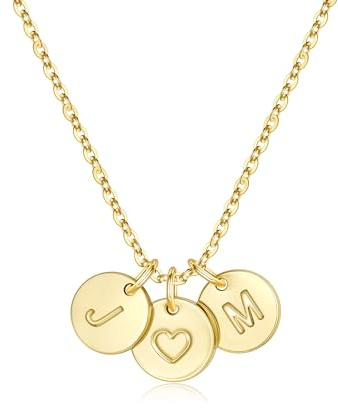 TINGN Kette Gold Damen - 14K Gold Vergoldet Herz Halskette Doppel Buchstabenkette Kette mit Buchstaben A-Z Scheiben Monogramm Personalisierte Geschenke für Frauen Mama Freundin Mädchen Schmuck Damen