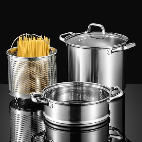 Shakub Gemüse- Suppentopf Induktion 24cm, Nudeltopf mit Sieb, Metalldeckel mit Dampföffnung, Kochtopf Groß 5,5l, Edelstahl Mattiert, großer Topf Unbeschichtet für Alle Herdarten Geeignet