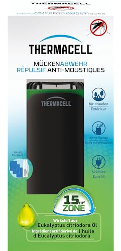 Thermacell Mückenabwehr Protect, innovatives und dekoratives Mückenschutz Standgerät im modernen Design, für Garten, Terrasse und Camping, schwarz-grün 1 Stück