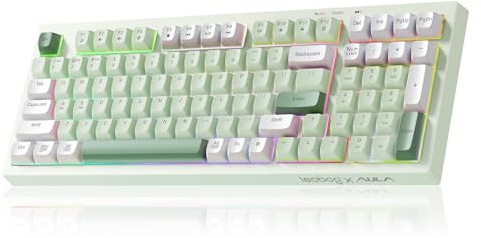 Aula Keyboard, Wireless Gaming Keyboard Bluetooth Computer Keyboards Creamy Color Cute Fun Quiet Keyboard with Number Pad Light Up RGB Backlit Tri-Mode BT/2.4GHz/USB-C - K99 Green