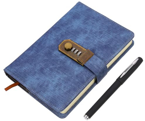 BESTonZON Vintage Lockable Diary Notebook for, Thick Password Journal Lock, Blue Hardcover Diary for Students and Personal Notes, Secure Writing Notebook