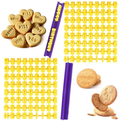 dinghaole 144 Pcs Alphabet Number Cookie Press Letter, Alphabet Stamp, Letter Stamps for Clay Fondant Icing Biscuit Press, for Making Cookies Letters Stamp DIY Clay Cakes Baking Message Letters