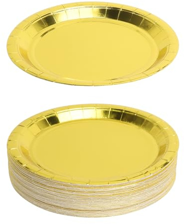 Lot de 50 assiettes de fête dorées de 18,2 cm Pour anniversaire d'enfant garçon et fille Accessoires de décoration Assiettes en carton