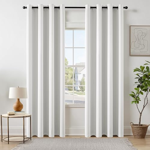 EMEMA Verdunklungsvorhänge mit Ösen 2er 140x175cm Weiß Blickdicht Gardinen | Blickdicht Vorhänge mit Ösen 175CM Lang bdunkelnde Thermovorhang für Wohnzimmer Schlafzimmer Ösenvorhänge H175xB140CM
