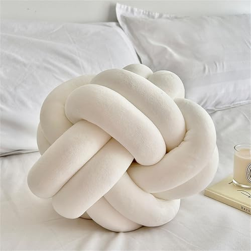 Knotenkissen Knoten Ball Decor Knot Pillow Braided Knotted Cushion Deko Dekokissen Rund Aesthetic Dreisträngig Geflochtenes Ballkissen Boucle (1,22 cm Durchmesser)