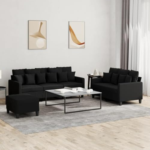 Mandloder 3-TLG. Sofagarnitur mit Kissen, Schwarz Stoff, Modernes Design, Robuster Metallrahmen, Bequeme Polsterung, für Wohnzimmer, Loungesofas