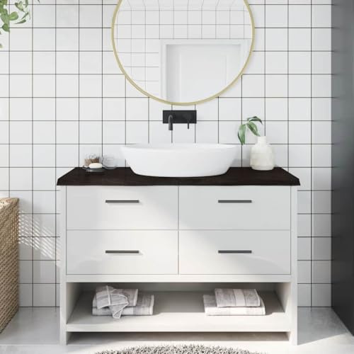 Frdhee Armadietto da bagno, lavabo da bagno, lavabo marrone scuro, 120 x 50 x (2-4 cm, in legno massello, set di mobili da bagno per ospiti, WC, bagno, bagno, stile moderno