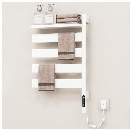 Seche Serviette Electrique Soufflant, Sèche-Serviettes Rotatif à 180 avec écran LED/Minuterie/Température Ajustable, Chauffe Serviette Salle De Bain avec Température Constante,White