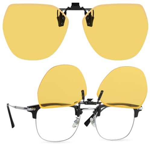 URAQT Clip-On Nachtsichtbrille, Geeignet FüR BrillenträGer Nachtsichtbrille, UV400 Schutz Blendschutz Polarisierte Gelbe Nachtsichtgerät, Aufklappbare Nachtfahrbrille für Auto & Motorrad, Unisex