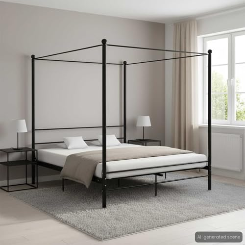 ATOMSTACK MAKER Cama Con Dosel himmelssäng 180 x 200 cm en , Estructura de Metal Recubierto en Polvo Con Marco Superior Para Cortinas o Mosquitera, Diseño Elegant och Robusto Para Dormitorio