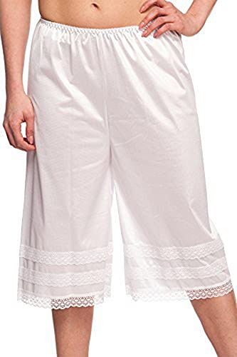 Patricia Lingerie Women's Soft Polyester Satin Half Slips Cullotte Short Pettipant with Beautiful Lace Trim, Elastic Waistband and Customizable Snip-it 27, 25 or 23 (White, M)