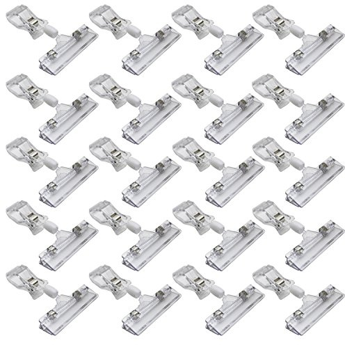 LJY 20er-Pack transparente POP-Clips, drehbar, Preisschildhalter, 10,5 cm | Für Namenskarten, Buffetkarten, Fotos und kleine Infokarten an Ladenfläche, Messe, Schreibtisch oder Eventtisch