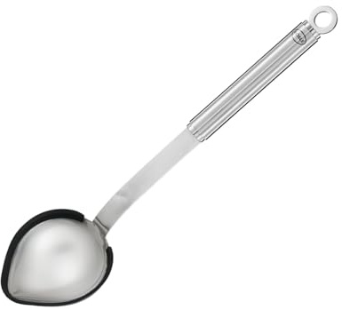 RÖSLE Portionssked silikon, högkvalitativ slev med silikonkant och runt handtag, 18/10 rostfritt stål, diskmaskinssäker, silverfärg/svart