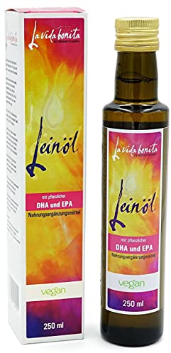 250 ml frisches Leinöl mit pflanzlicher DHA und EPA I 100% frisch aus 1. Pressung in Deutschland I Reich an Omega-3-Fettsäuren I vegan, Rohkost, laktosefrei & glutenfrei, zuckerfrei