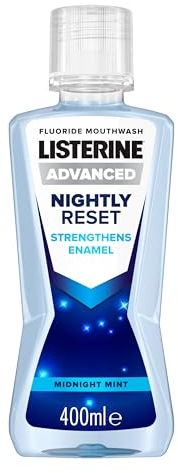 Listerine Advanced Nightly Reset Midnight Mint (Zero Alcohol) Mouthwash (500ml), with Unique Deep-Cleaning Formula to Remineralise Tooth Enamel and Help Prevent Cavities