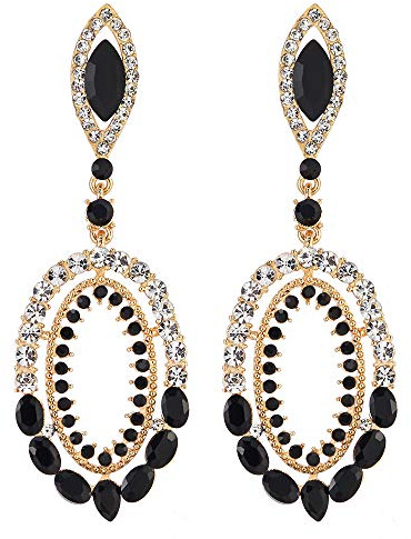 Abendkleid Viktorianisch Marquise Strass Schwarz Kristall Cluster Ovalen Große Gold Farbe Statement Ohrstecker Ohrringe