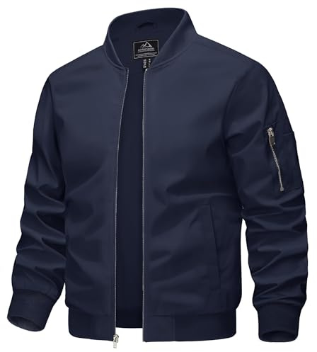 KEFITEVD Men's Autumn Thin Baseball Cargo Jackets Army Bomber Jacket Sports Outwear , Navy Blue, XL