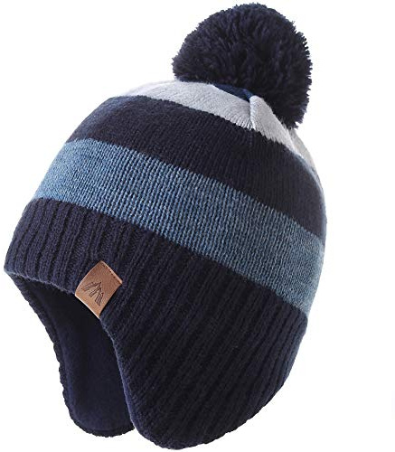 AHAHA Wintermütze Junge and Baby - Fleece-Gefüttertes Ski Beanie Kinder Strick Earflap Schal und Mütze Set,6-10 Jahre,Blaue streifen