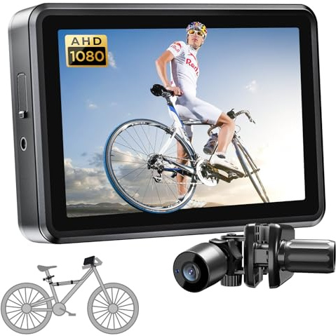 FEISIKE Handlebar Bike Mirror, Bicycle Rear View Camera with 4.3'' HD Night Vision Function, 145° Wide Angle View, Adjustable Rotatable Bracket, Compatible with Bicycle, Mountain, Road Bike