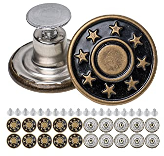 Hosen Ersatz Knöpfe zum Vernieten, 20 Pack, Ø 20 mm Messing Jeansknöpfe, Bronze-farben, Jeans Button mit Nieten, Jeans Knopf zum Einschlagen, Metall Hosenknopf, Hose weiter machen, Hosenknöpfe robust