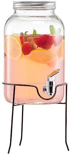Style Setter Beverage Dispenser with Stand - 1 Gallon Large Countertop Glass Drink Dispenser with Spigot & Lid - Party Drink Dispenser for Sweet Tea Lemonade Punch Water, Juice Dispensers for Parties