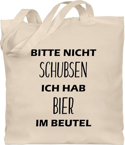 Baumwolltasche - Sportbeutel bedruckt Geschenk - Bitte nicht schubsen ich hab Bier im Beutel - schwarz - Unisize - Naturweiß - biergeschenke geschenke weihnachten habe baumwolle bierbag stoffbeutel