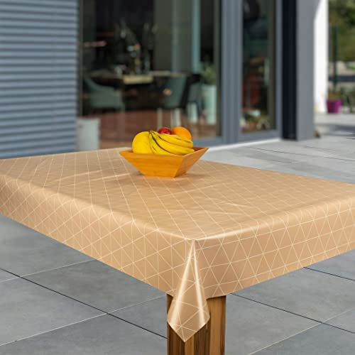 laro Wachstuch-Tischdecke Abwaschbar Garten-Tischdecke Wachstischdecke PVC Plastik-Tischdecken Eckig Meterware Wasserabweisend Abwischbar, Muster:Prisma-hell. Taupe, Größe:100x140